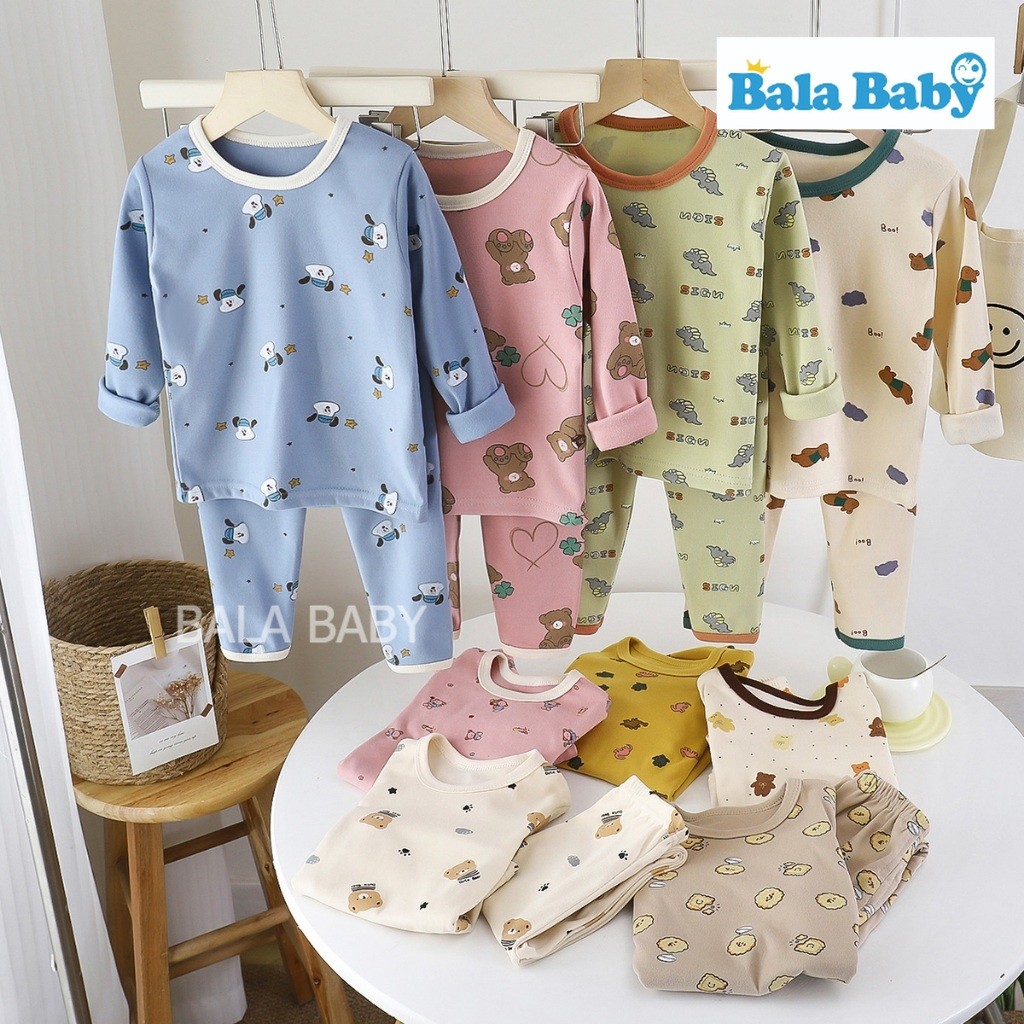 ชุดนอนเด็ก ชุดนอนแขนยาวขายาว เสื้อผ้าเด็ก พิมพ์ลายหมี ผ้านุ่มๆยืดๆ Size80-120 CXT37