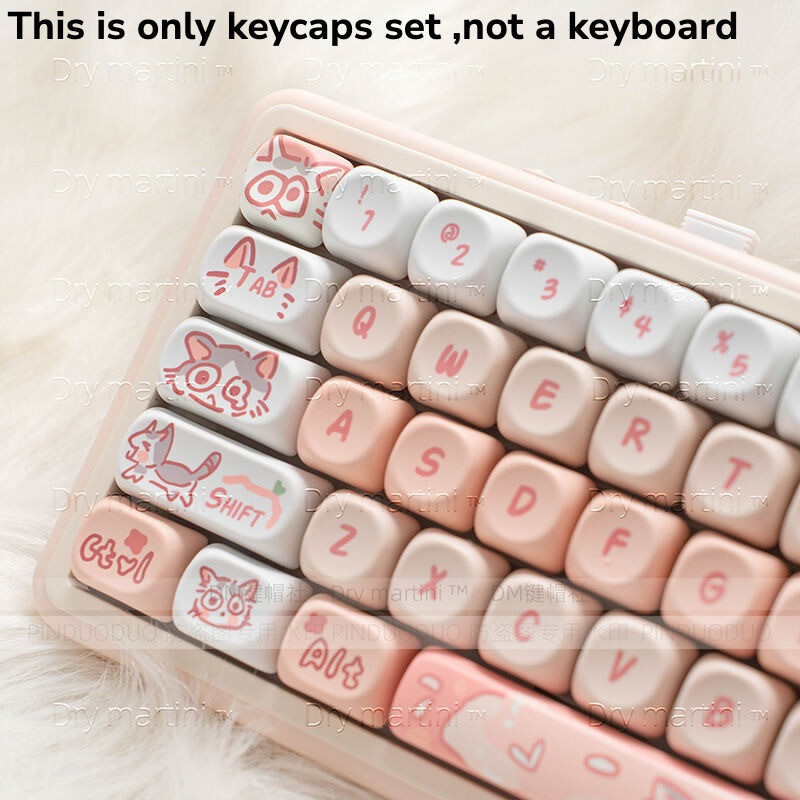 PBT Keycap MOA Emoji Cat ธีมสีชมพู Keycap น่ารักรอบแมวสีชมพูรอบ Sugar Cube Hot Sublimation 68 75 84 
