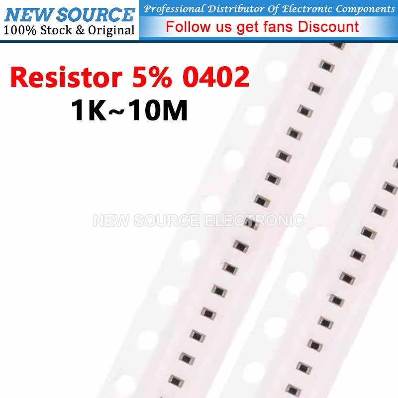 [100 ชิ้น] 0402 ตัวต้านทาน SMD 5% 1/16W 1K 10M 1.5K 2.2K 3.2K 4.7K 10K 47K 22K 51K 100K 220K 470K 680K 1M 1.2M Ohm ความต้านทาน