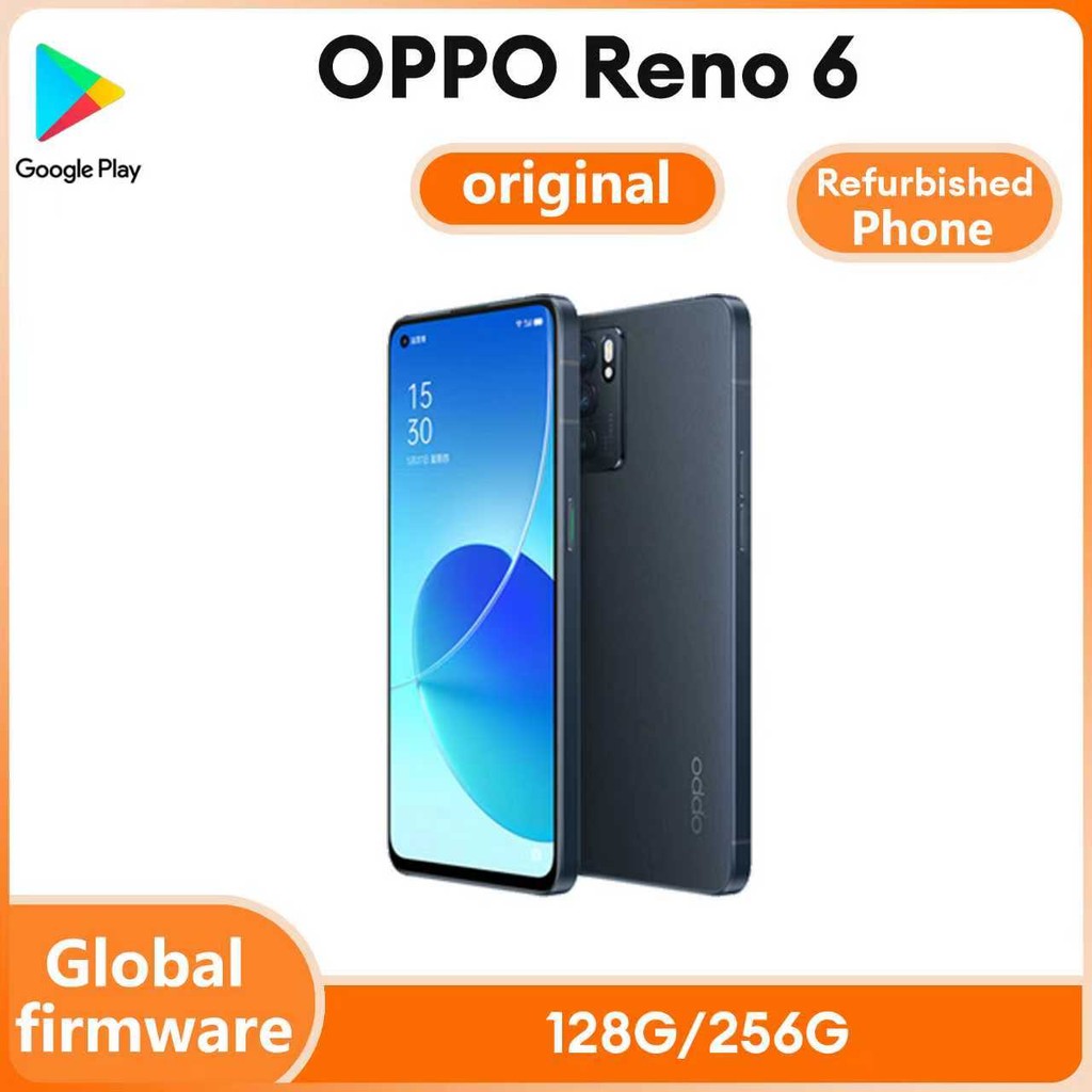 โทรศัพท์ตกแต่งใหม่โทรศัพท์มือสอง OPPO Reno 6 5G MediaTek Dimensity 900 สมาร์ทโฟน 6.43 Global Rom USB