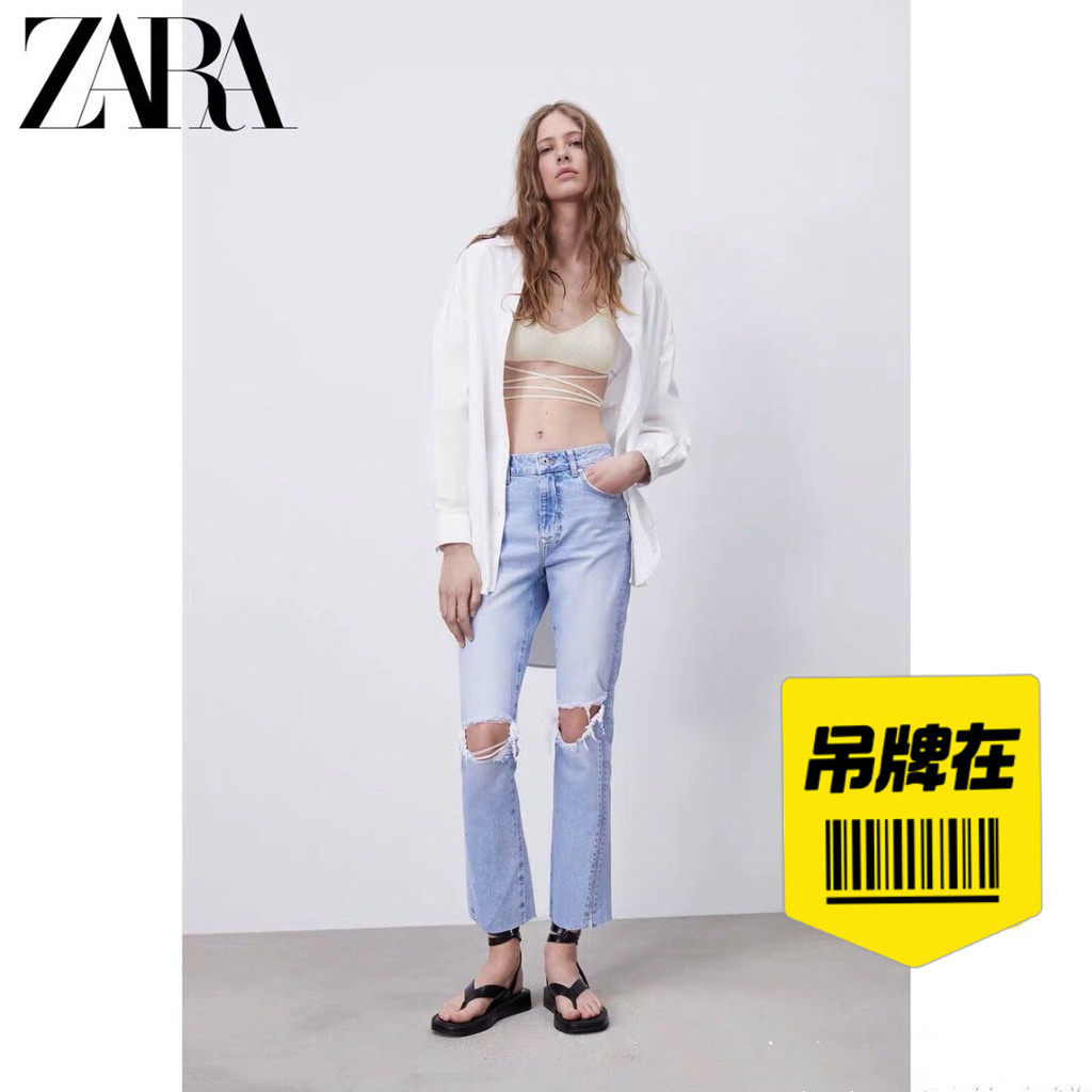 Zara Jeans zara High เอว Ripped Pants Slit Jeans ไซส์ 36 Full