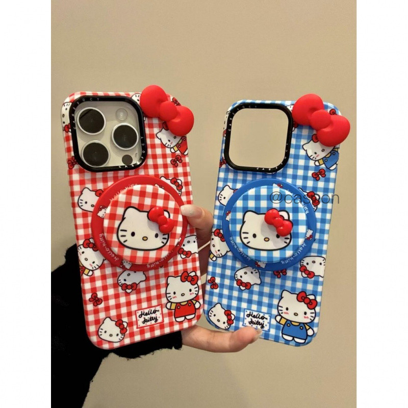 สีแดงและสีขาวลายสก๊อตสีแดงโบว์ขาตั้งแม่เหล็กการ์ตูนน่ารักเคสโทรศัพท์สําหรับIPhone 15 14 13 16 Pro Max 14pro 16pro 15pro 16Promaxฝาครอบป้องกันHard Glitter Simple Clear
