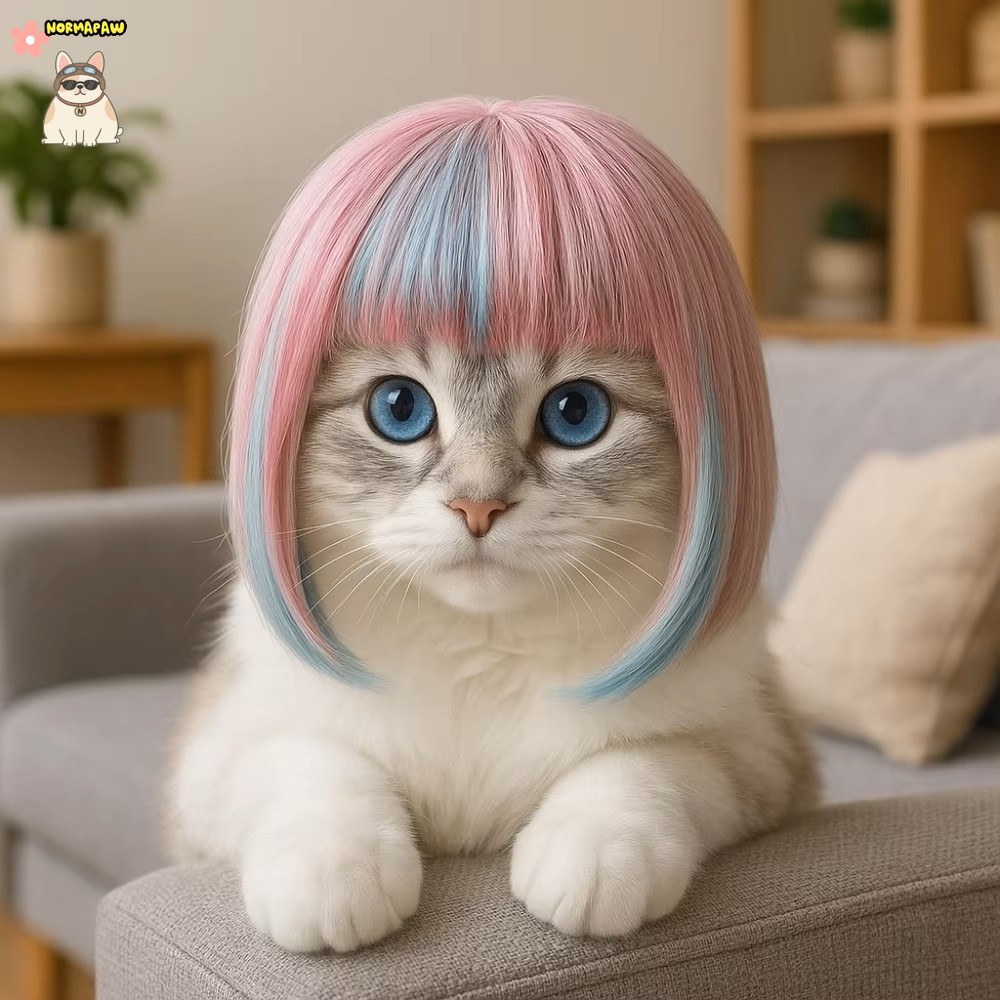 สากลผมยาวสุนัขแมวเครื่องแต่งกายวิกผมที่มีสีสันแมวตลกคอสเพลย์วิกผมฝันดูสีฟ้าสีชมพูวิกผมถ่ายภาพ