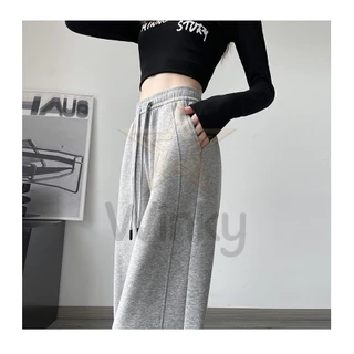 พร้อมส่ง กางเกงขายาว ผ้าTerryไม่เป็นขน กางเกงวอร์มผู้หญิง ทรงหลวม เอวยางยืด ขากว้าง แฟชั่นสตรีท