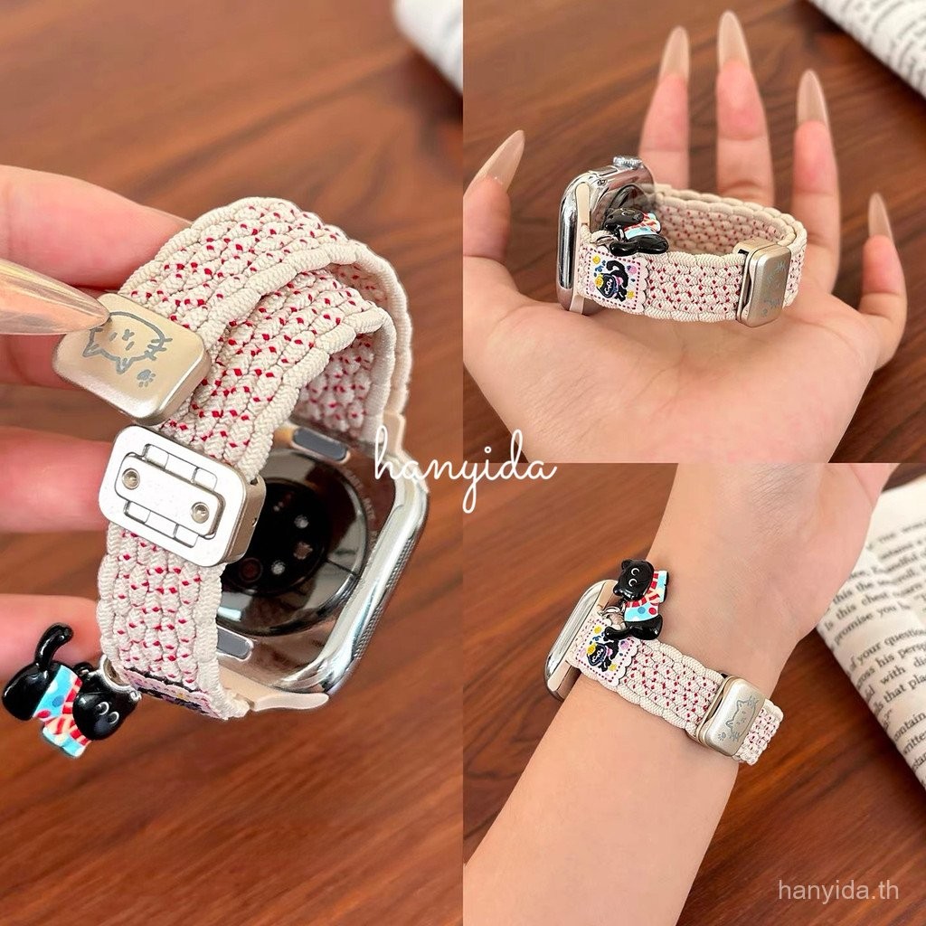 แมวน่ารัก กีฬา Breathable สายไนลอนบางสําหรับ Apple Watch Series 11 S10 ชุด 9 8 7 6 5 4 3 2 1, Ultra 2, Ultra 3 SE2 SE3 iWatch Band 40 มม.42 มม.46 มม.41 มม.45 มม.Smartwatch