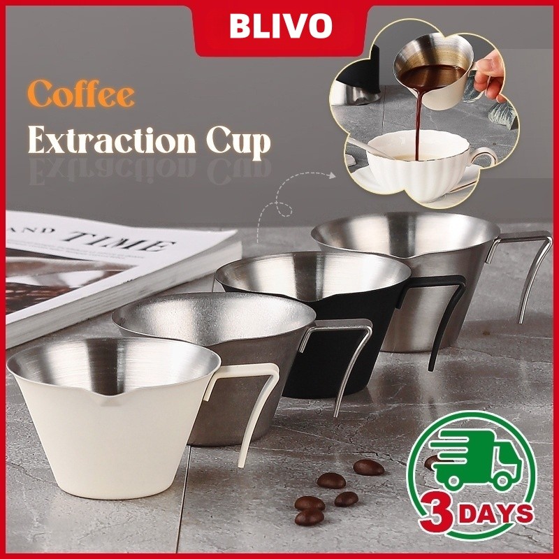 Coffee Extraction Cup 100ML ถ้วยช็อตเอสเพรสโซ่ ถ้วยตวงเอสเปรสโซ่ สเตนเลส 304 รูปตัว V ช็อตกาแฟ พร้อมที่จับ พร้อมสเกล