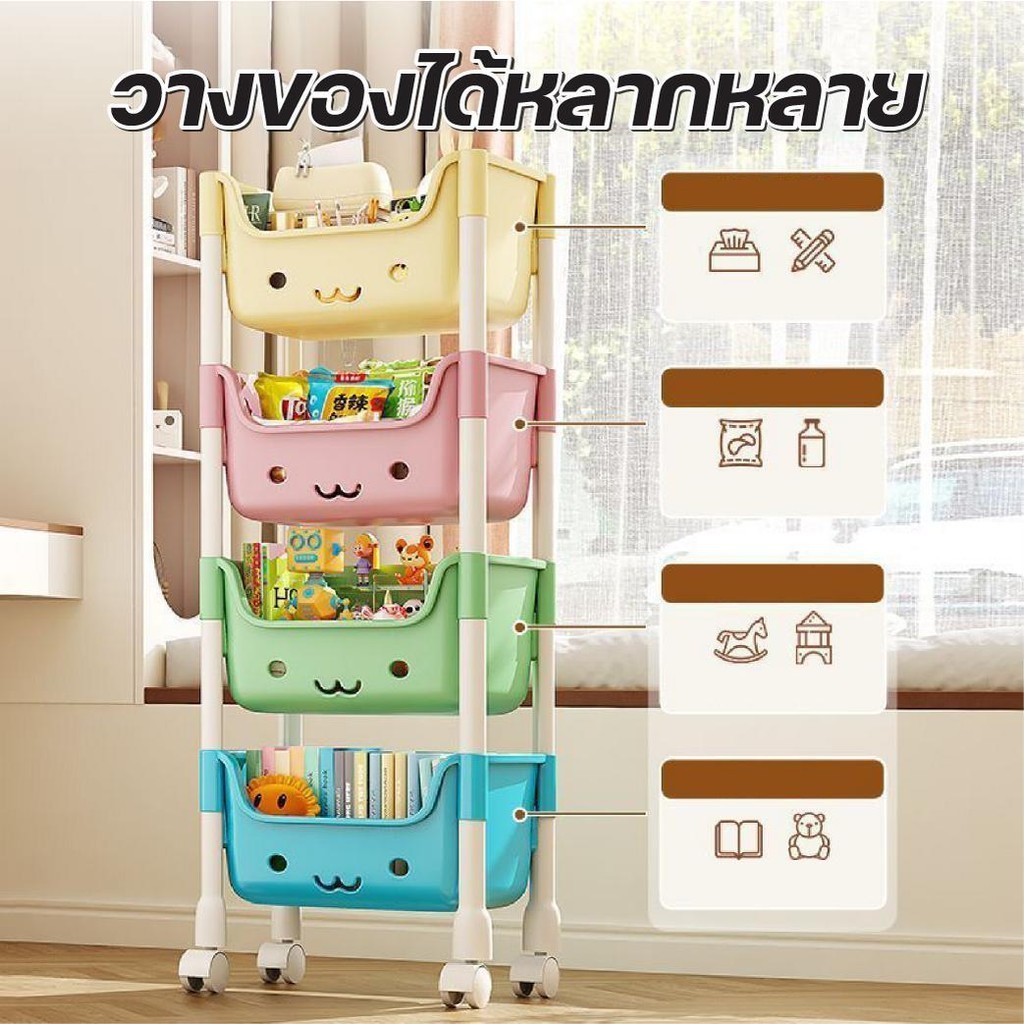 ชั้นวาง ของใช้ พลาสติก แบบมีล้อ ดีไซน์ หน้ายิ้ม ขนาด 2 3 4 ชั้น แข็งแรง สีสดใส ใช้ได้ทุกห้อง เก็บของเป็นระเบียบ - รูปที่ 2