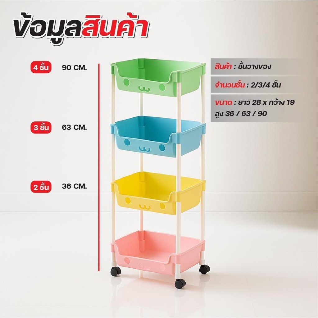 ชั้นวาง ของใช้ พลาสติก แบบมีล้อ ดีไซน์ หน้ายิ้ม ขนาด 2 3 4 ชั้น แข็งแรง สีสดใส ใช้ได้ทุกห้อง เก็บของเป็นระเบียบ - รูปที่ 4