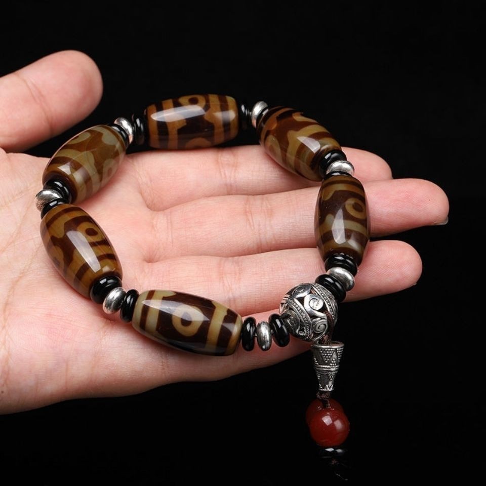 Fidelity ธรรมชาติ Xizang ทิเบตลูกปัดสร้อยข้อมืออาเกตผู้ชายสร้อยข้อมือคู่เก้าตา Dzi สร้อยข้อมือ Fidel