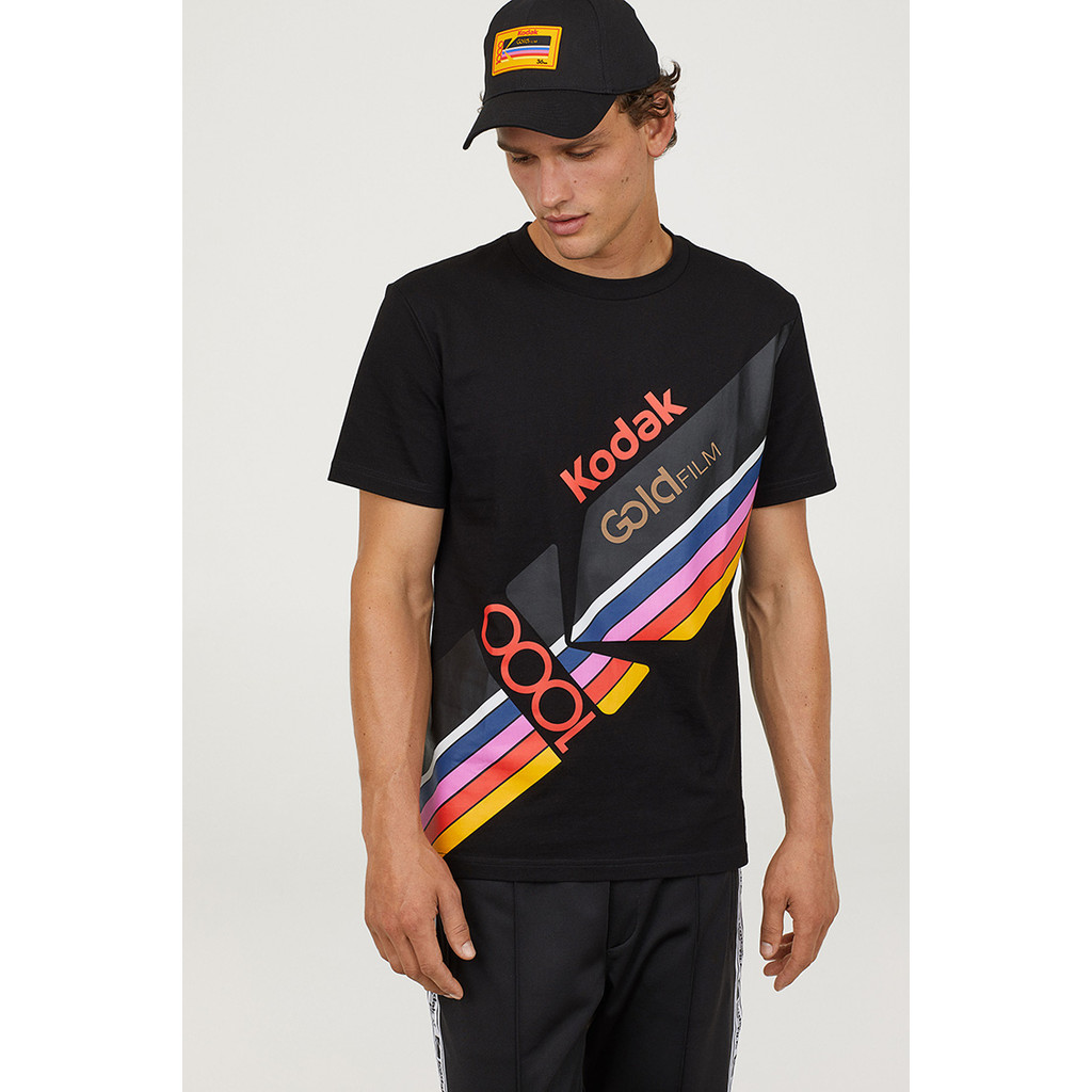 KODAK KODAK Joint Black เสื้อยืดแขนสั้นพิมพ์ลาย