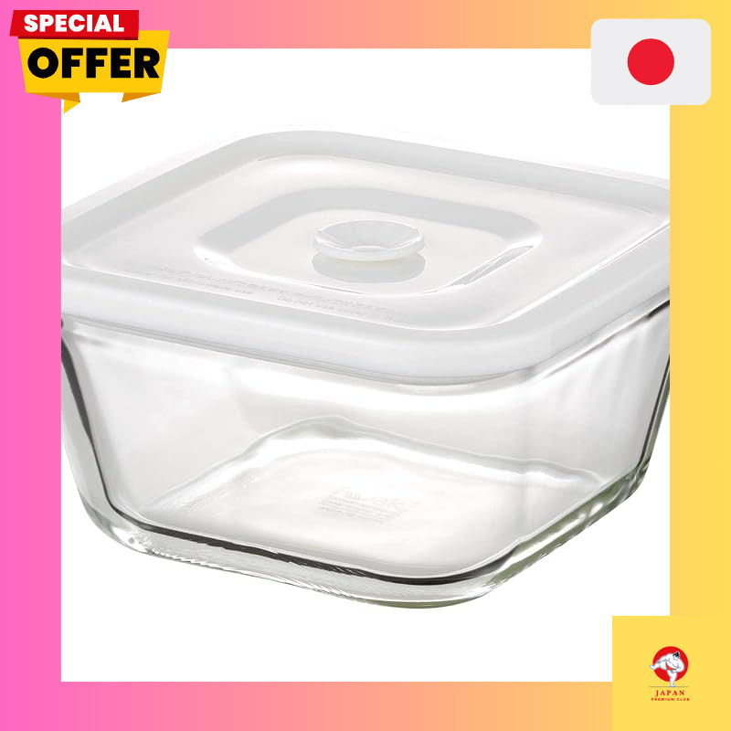 Iwaki Heat-Resistant Glass Airtight Container, White, Deep Type L, Dimensions: 15.5cm (W) x 15.5cm (