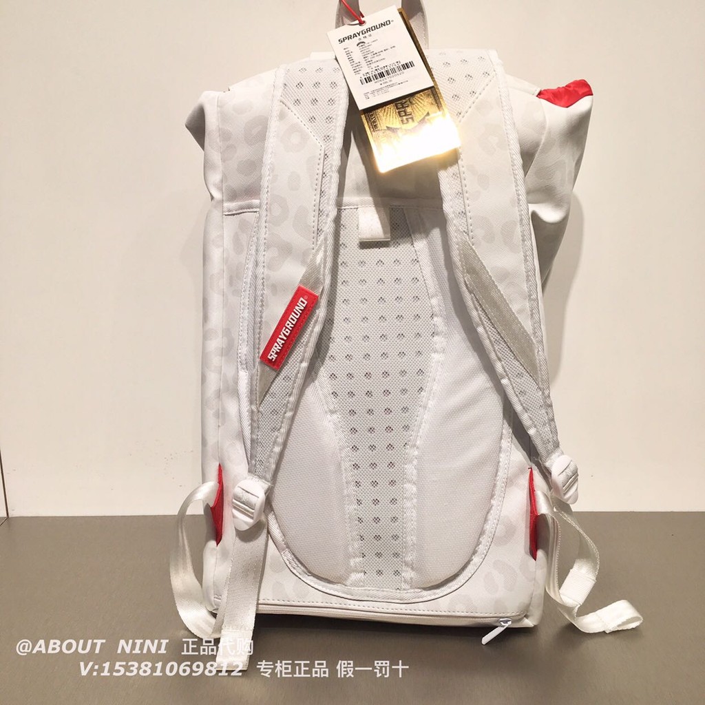 Sprayground New Style White Spot Street Wear Shark Backpack เคาน์เตอร์ในประเทศ Daigou