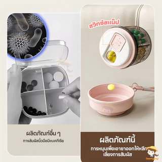 SWEETYBAYI กล่องยาหมุนได้ กล่องยา เชือกเส้นเล็ก หน้าต่างภาพ พร้อมฝาปิด พร้อมแหวนซีล 4 ช่อง กล่องเก็บยา พลาสติก