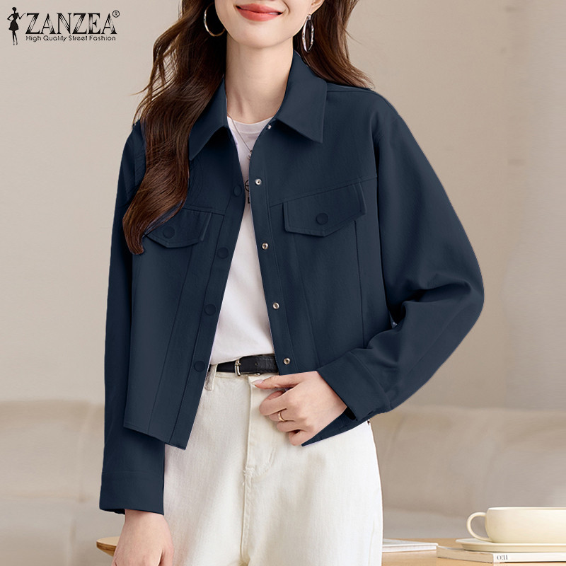 ZANZEA เสื้อแจ็คเก็ตแขนยาวสีทึบ สไตล์เกาหลีสำหรับผู้หญิง — صورة 5
