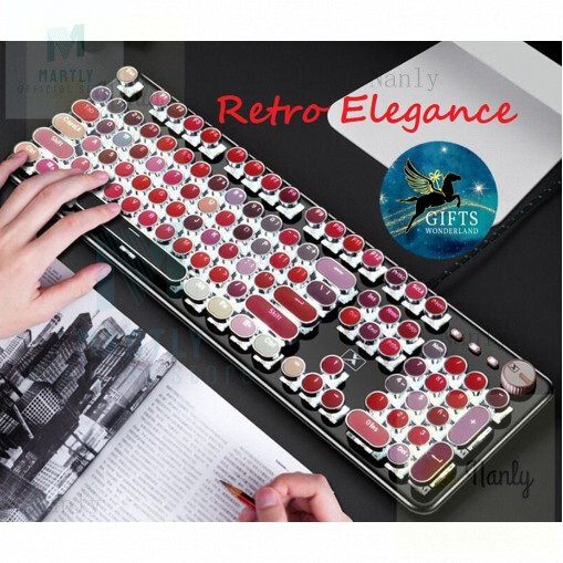 Martly Mechanical Keyboard คุณภาพสูงสีชมพูสีฟ้าลิปสติก Colour GiftHT99 Z02W