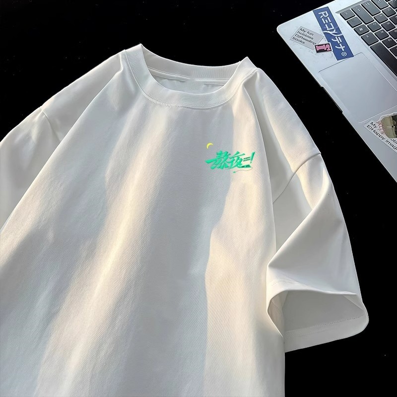 COD 2025 Stay Up Late Printed Short Sleeve T-Shirt Men's Summer National Trend 100% Cotton Half Slee