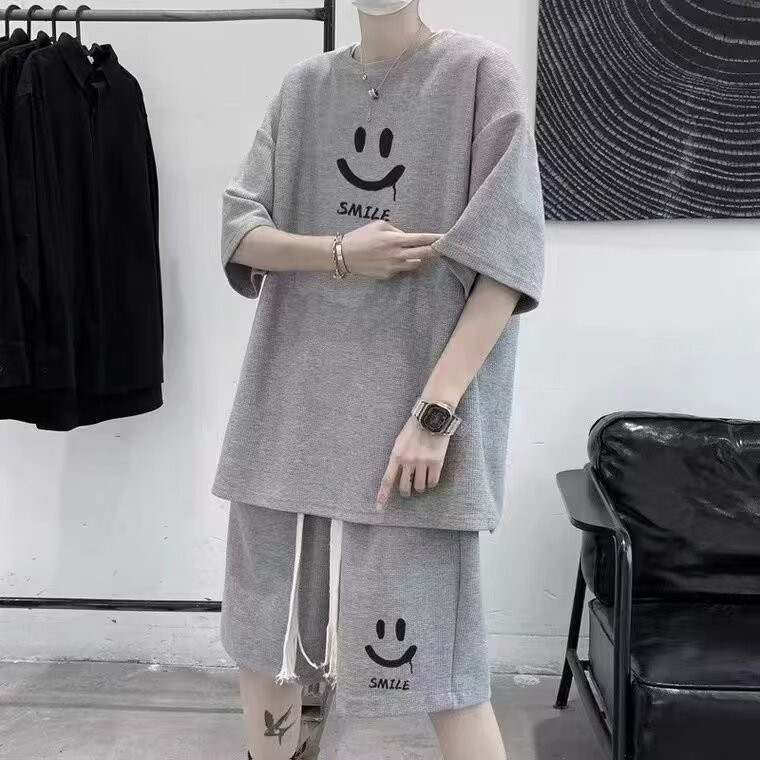 2025 American Retro Summer New Short Sleeve Shorts Men's Set Korean Trendy Street Style Sports Casua