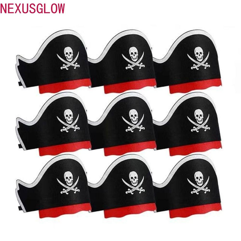 NEXUSGLOW 5 ชิ้น Felt Pirate Hat, Horror Black Skull Pirate Captain Cap, Props Accessories คอสเพลย์ค