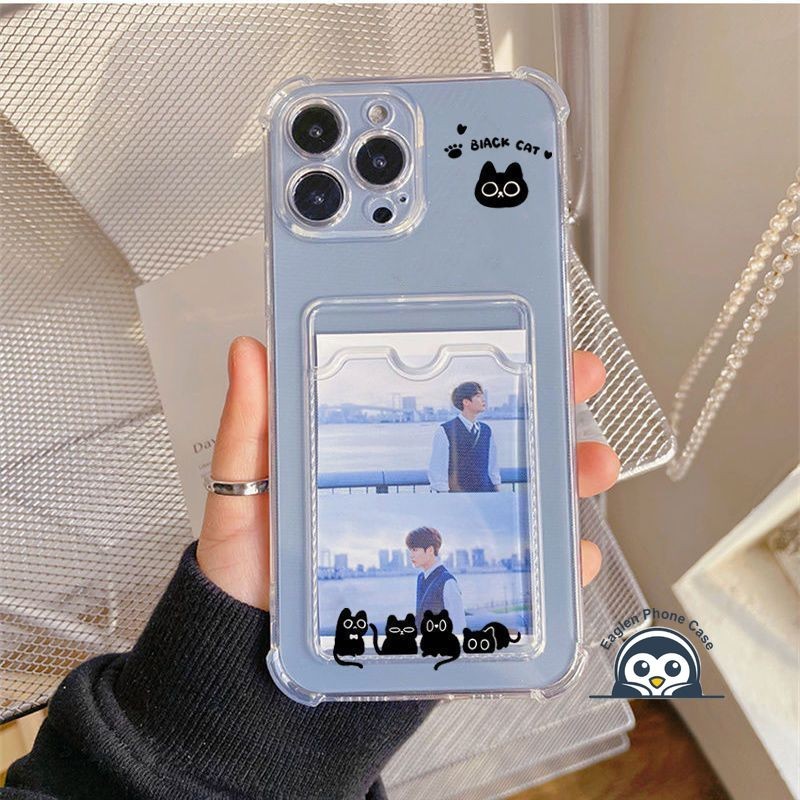 น่ารักแมวดําผู้ถือบัตรเคสโทรศัพท์สําหรับOPPO A57 A57S A57E A77 A77S A36 A96 A76 A15S A15 A55 A74 A94