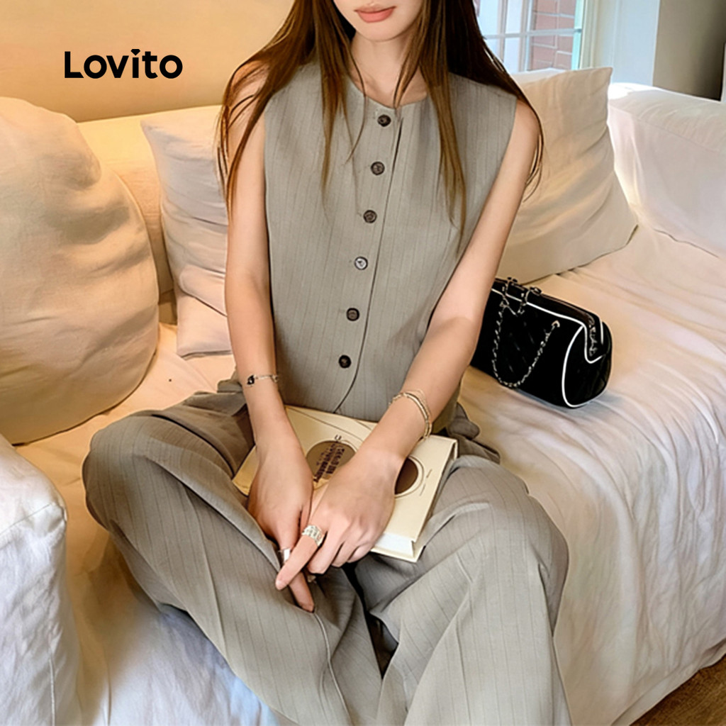 Lovito เสื้อผ้าลำลองหรือกางเกงในแบบมีกระดุม สำหรับการเดินทางสบาย ๆ ในฤดูใบไม้ผลิ/ฤดูร้อน L156AD233 - รูปที่ 2