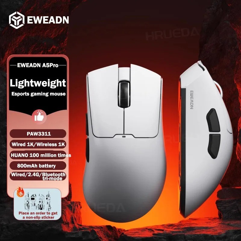 EWEADN A5 Pro Ultra Wireless Tri-mode น้ําหนักเบา E-sports เมาส์ PAW3379 26K DPI Latency ต่ํา 800mAh