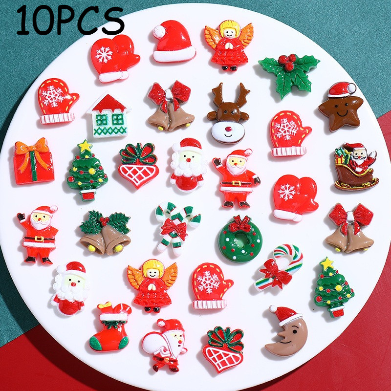 10 ชิ้นคริสต์มาสแพทช์เครื่องประดับ DIY เรซิ่นหัตถกรรมตกแต่ง Houshold เทศกาล Party Props