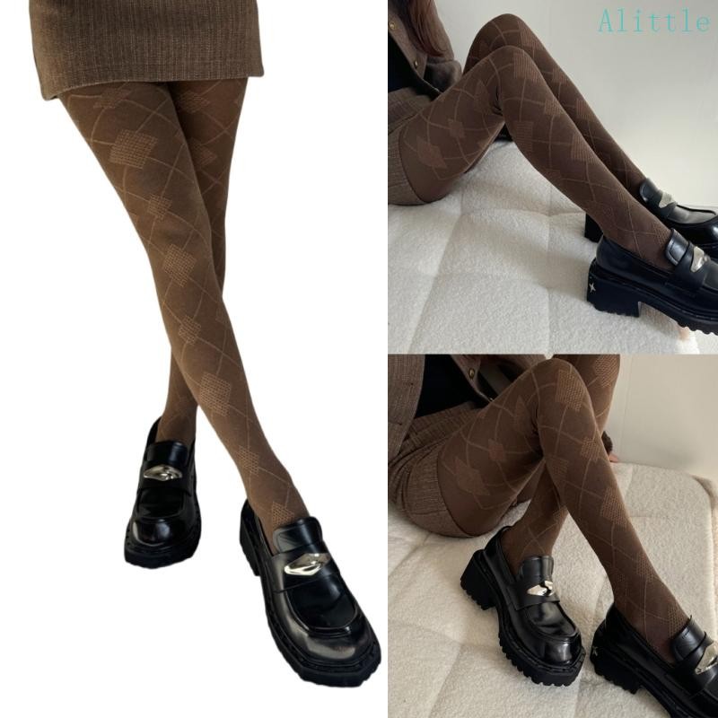 Women Vintage Argyle Pattern Tights Fall Cotton Opaque Pantyhose Solid Stockings