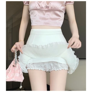 2Pure desire lace lace ruffled a-line skirt small white short skirt female 2025 กระโปรงจีบ