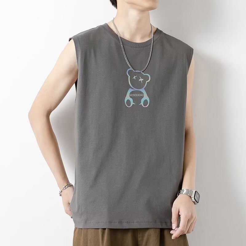 2025 NEW 2025 White Vest Men's Trendy Summer Loose Fitness Sports Tank Top Basketball Bear Sleeveles