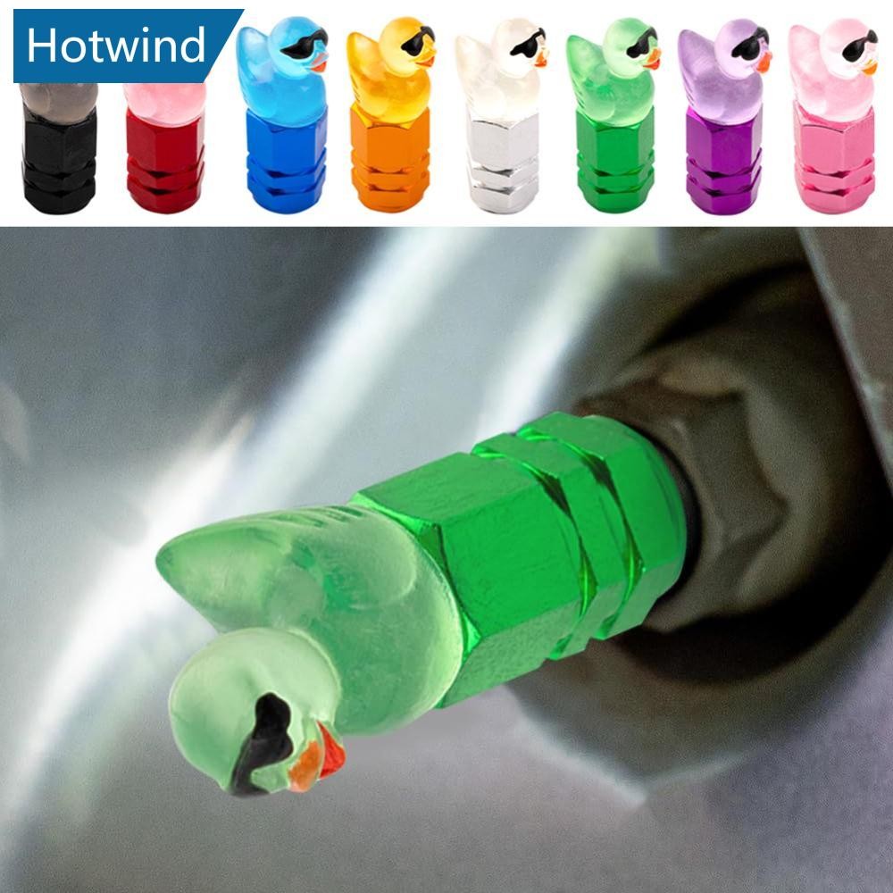 HW 4 ชิ้น Universal Luminous เป็ดรูปร่างกันฝุ่นยางล้อ Stem วาล์วหมวกสําหรับรถจักรยานยนต์รถยนต์ Auto 