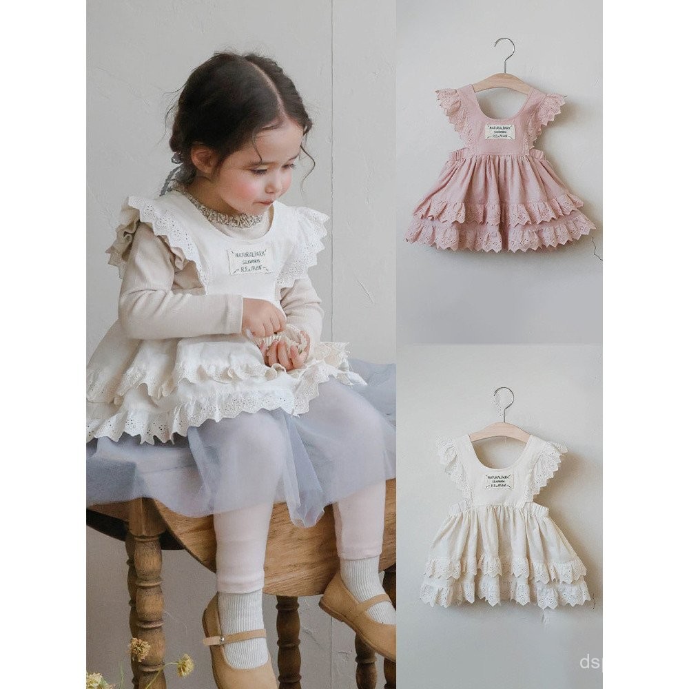 2025Autumn Strawberry Shan Korean Children's Girl Sweet Hollow Embroidery Lace Sleeveless Versatile Tank Dress INPC