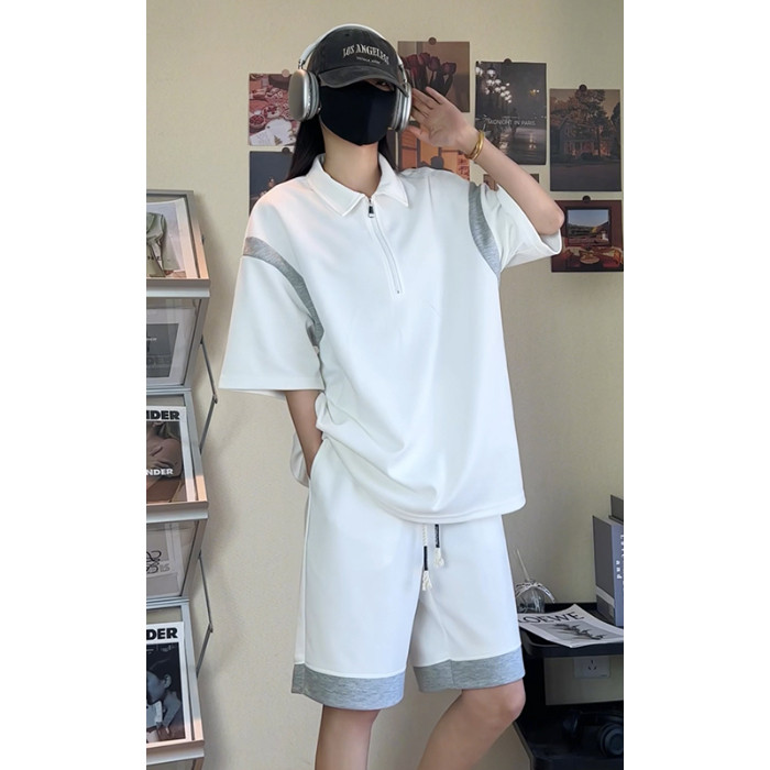 COD 2025 Patchwork Polo Shirt Set Plus Size Couple T3611 Top Special P35/DK8602 Pants Special P30new