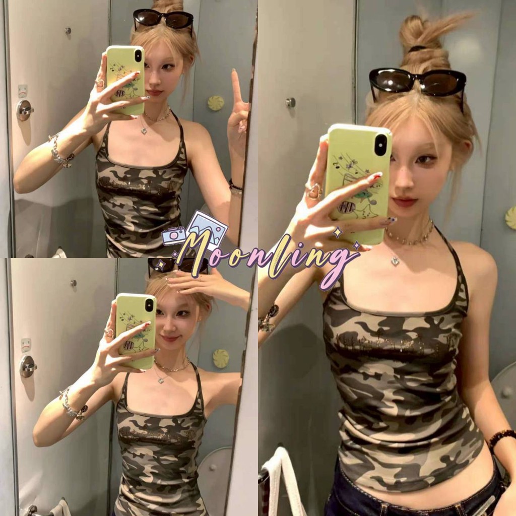 🌜Moonling🌛พร้อมส่งจากไทย เสื้อกล้าม ลายทหาร เสริมฟองน่ำในตัว เรียบๆใส่ง่ายสบาย *FY3574*
