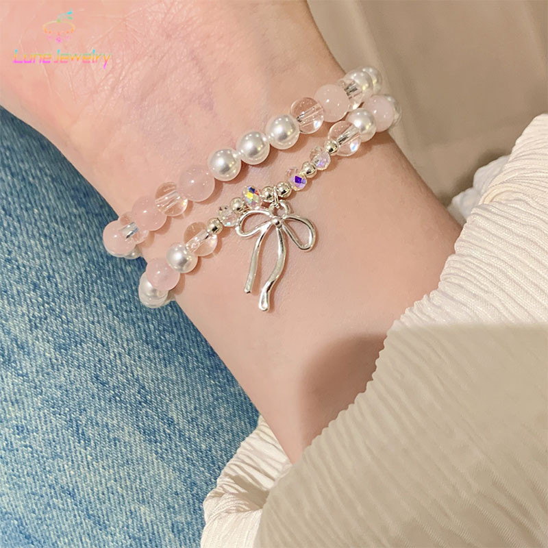 COD💖โบว์ สองชั้น ลูกปัด สร้อยข้อมือ ผู้หญิง นางฟ้าสุดหวาน เรียบง่าย เพื่อนที่ดีที่สุด-Lune