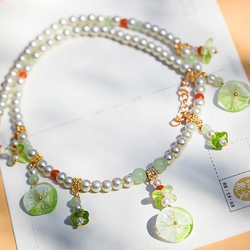 Classy/Hanfu Travel การถ่ายภาพ Hanfu อุปกรณ์เสริม Yingluo ทุกวันสดสร้อยคอหญิง Retro Pearl จี้เครื่อง