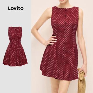 (NEW) Lovito ชุดเดรสสบายๆ มีปุ่มผูกหลัง สำหรับฤดูใบไม้ผลิ/ฤด…