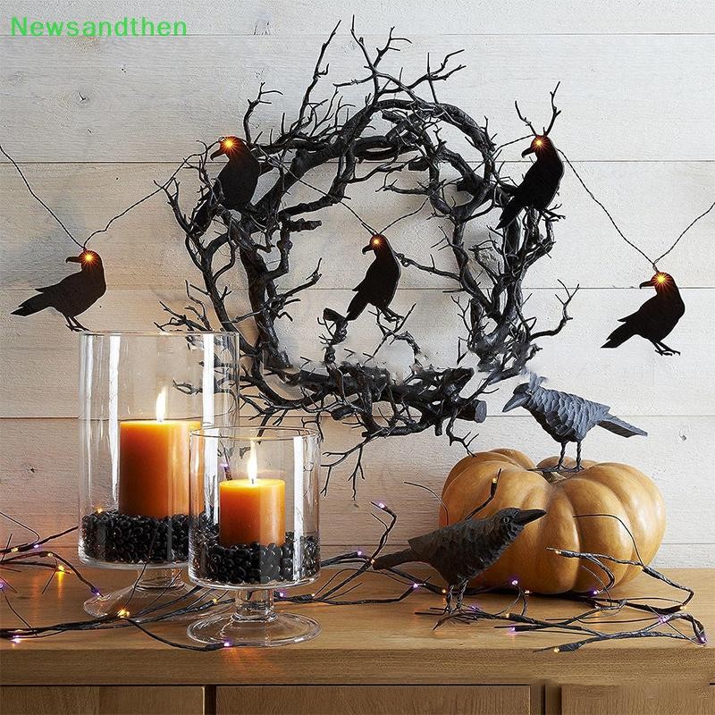 Newsandthen Stained Glass Cat ฮาโลวีน Night Garland เทศกาลเลียนแบบ Withered Vine Tree Garland สีดํา 