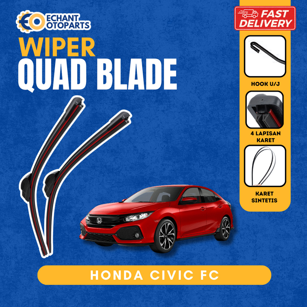ที่ปัดน้ําฝนรถยนต์ Honda Civic FC 1 ชุด 2 ชิ้น ซ้ายขวา – Quad Blade 4 ชั้น ยางพรีเมี่ยม W601