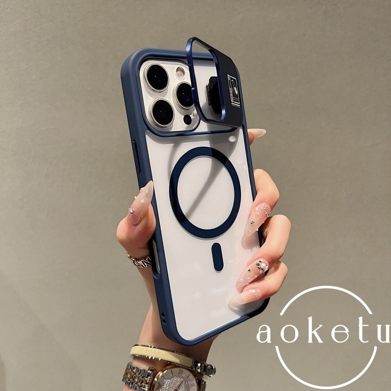 เลนส์ระดับไฮเอนด์ฮูดขยายวงเล็บเคสโทรศัพท์แม่เหล็กเหมาะสําหรับ ไอโฟน 11 12 13 14 15 16 มือโปร สูงสุด อะคริลิโปร่งใสซิลิโคนขอบนุ่มปกแข็ง