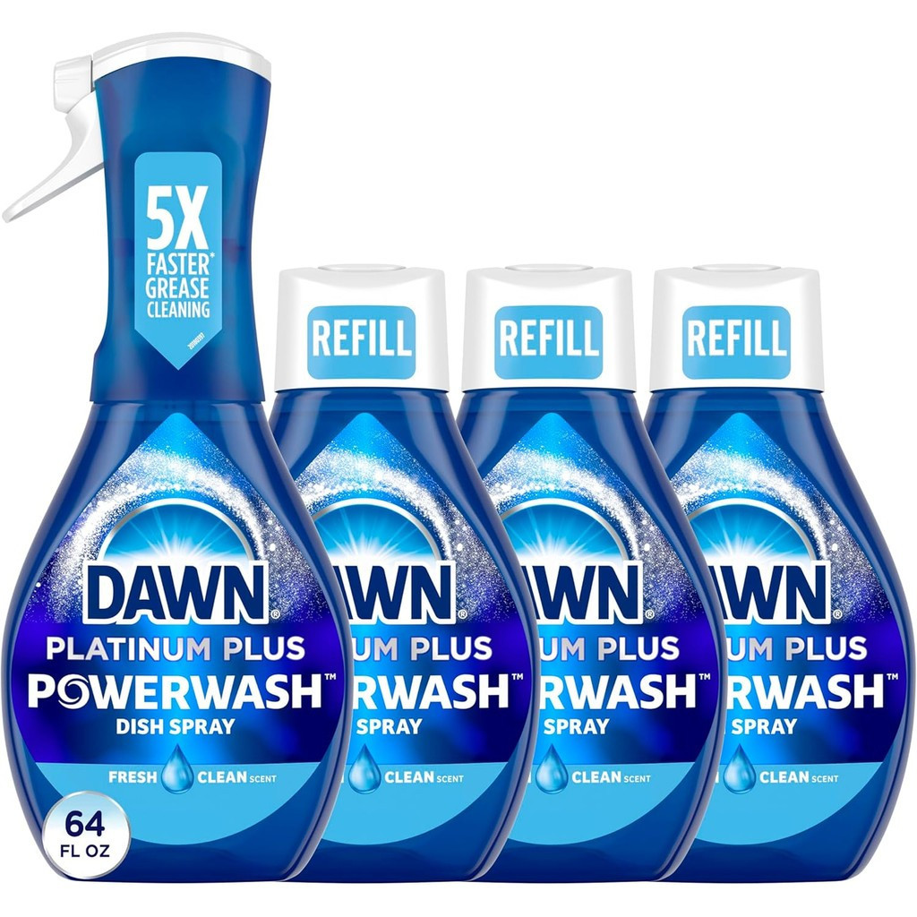 Dawn Platinum Powerwash Dish Spray, Dish Soap Liquid, Fresh Scent Bundle, 1 Spray (16oz) + 3 Refills