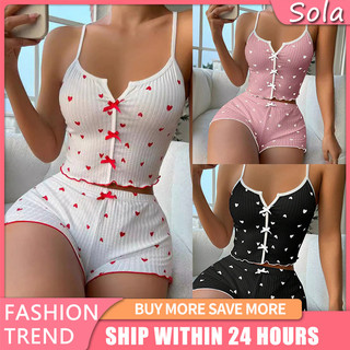 Women's Pajama Set Ruffled Cute Bow Top Elastic Shorts and Backless Cropped Camisole Sleepwear Set