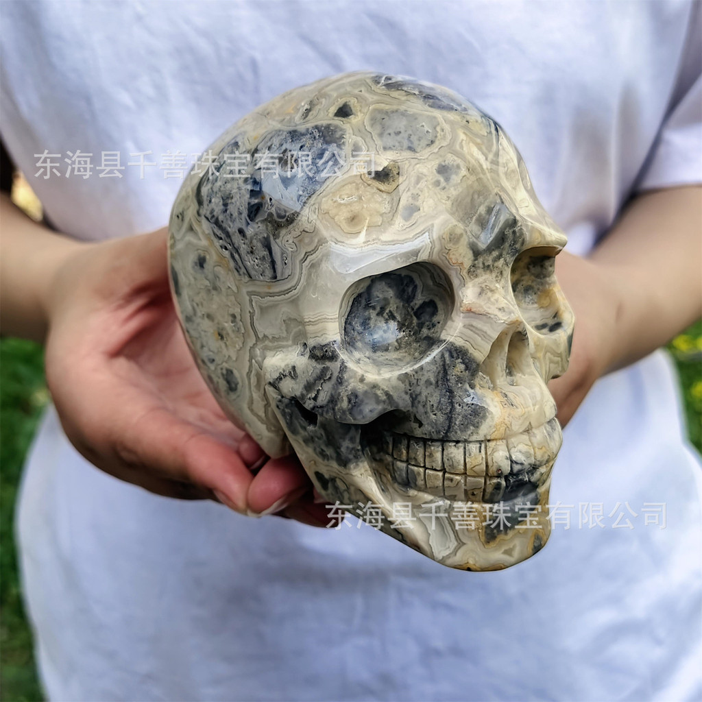 คริสตัลธรรมชาติ Crazy Agate Skull Cross-Border มือแกะสลักชิ้นคริสตัล Creative Pendulum Collection Ho