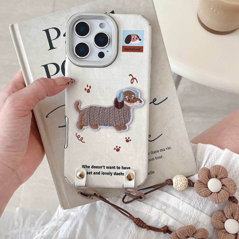 รูปแบบคาวบอยปักสุนัขเหมาะสําหรับ Apple 17promax 17Air เคสโทรศัพท์หนัง iPhone 16/15/14/13/12 เชือกเส้นเล็ก - รูปที่ 3