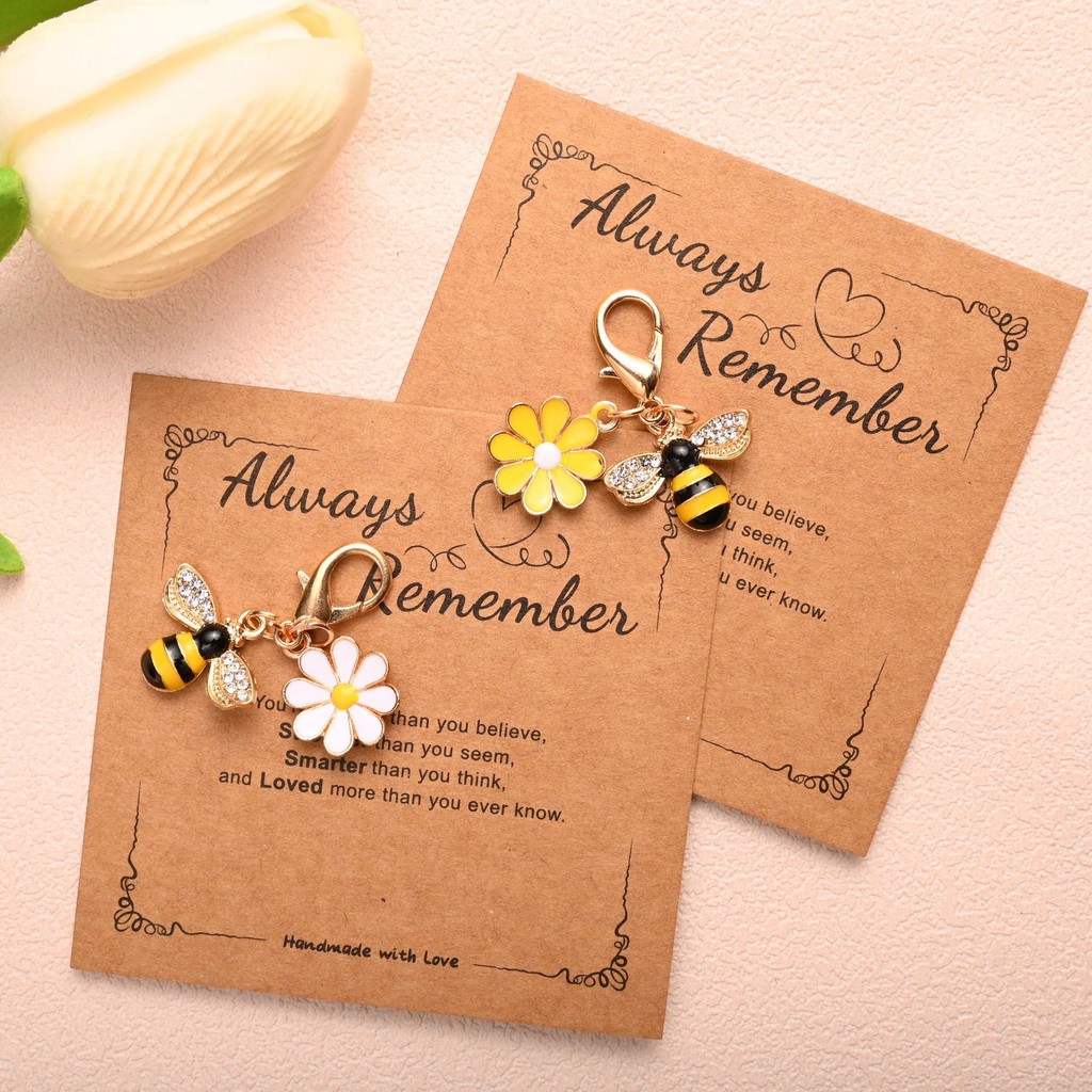 AlawaysRemenber Blessing Card Bee Flower Pendant Bag Keychain Inspiration Small Gift Student Gift