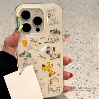 ใช้งานร่วมกับ iPhone 17 16 15 14 13 12 11 Pro Max X Xr Xs Max 7 8 Plus SE2020 เคสโทรศัพท์การ์ตูน Mischievous Puppy + Stand Soft ฝาหลัง