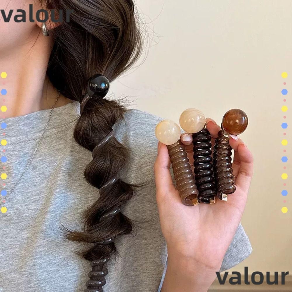 VALOUR ที่คาดผมแบบยืดหยุ่น, Simple Vintage Ball Heart Ponytial Holder Hair Tie, ตรงความยืดหยุ่นสูงประณีตที่คาดผมหางม้าสําหรับผู้หญิงสาว