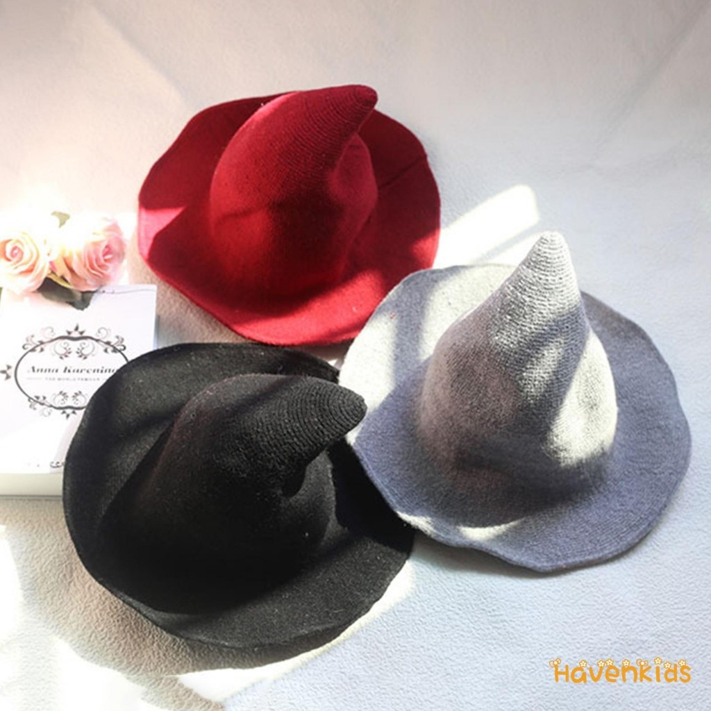 HaK-ผู้ใหญ่/เด็กหมวก Creative Spire Design หมวกแม่มดประณีตสีทึบตลกฮาโลวีนคอสเพลย์หมวก