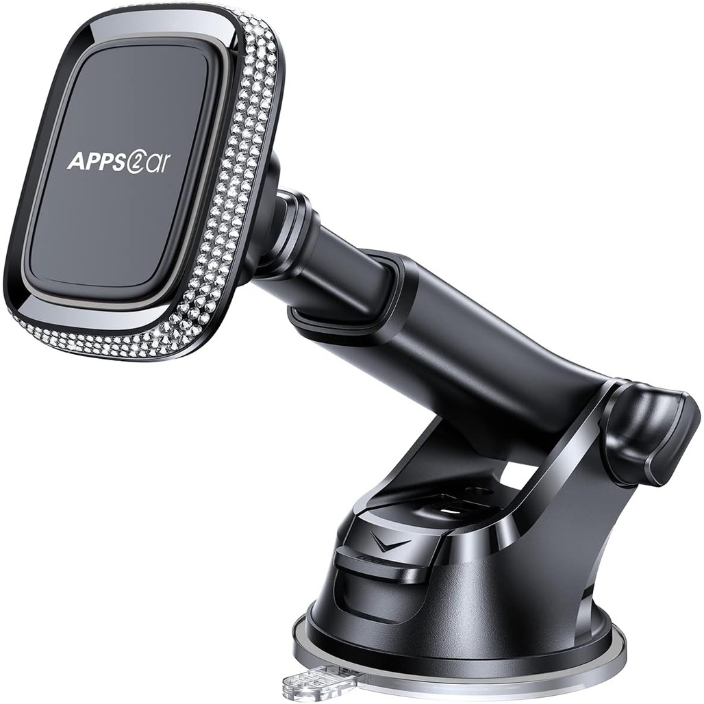APPS2Car ที่วางโทรศัพท์แม่เหล็กสําหรับรถยนต์,Bling Dashboard/Windshieldที่วางโทรศัพท์ถ้วยดูดที่ทนทาน