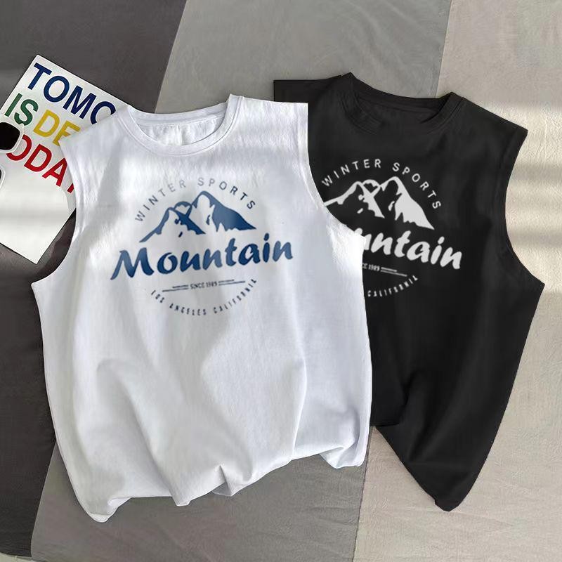(จัดส่งจากกรุงเทพฯ) เสื้อกล้ามโอเวอร์ไซส์ ลาย Mountain เท่ๆ สำหรับผู้ชายผู้หญิง ผ้าฝ้าย100%พิมพ์หมายเลข