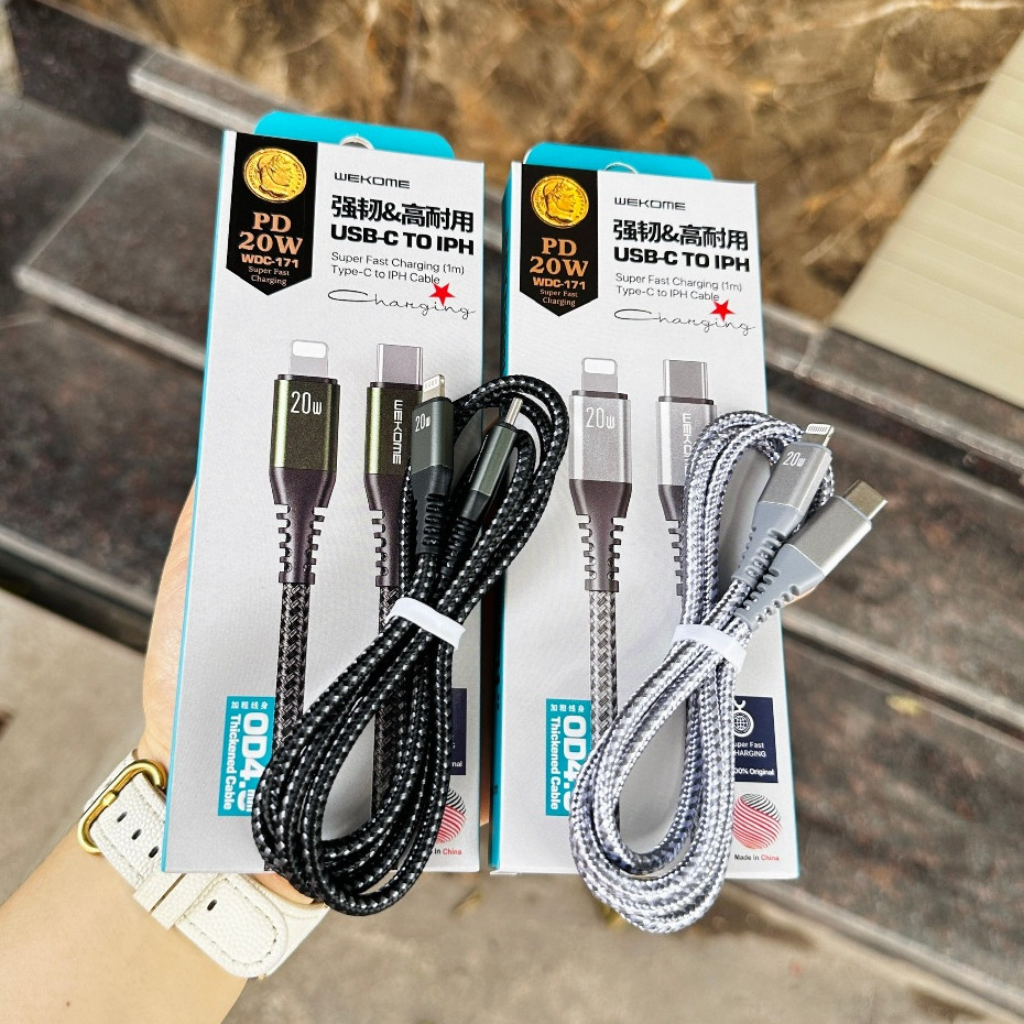 สายชาร์จเร็ว 6A PD 20W พร้อมการส่งข้อมูลที่รวดเร็ว Wekome ชาร์จเร็วสําหรับปัจจุบันทุกรุ่น